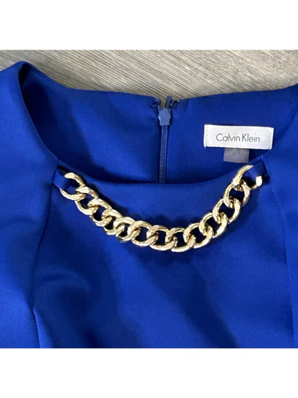 Calvin Klein Dress Womens 6 Blue Sheath Chain Neck Lace Hem Party Cocktail - Picture 3 of 11